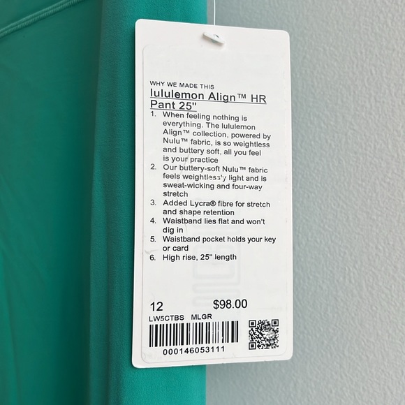 NWT lululemon Align HR Green Legging 25” 12 - Picture 3 of 3